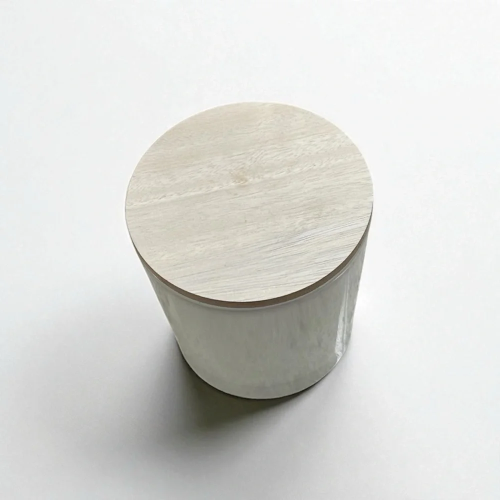 Frosted White Glass Jar With Wooden Lid